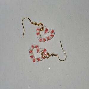 Sugar Coated Heart-Shaped Candy Cane Earrings